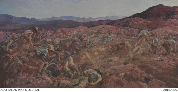 'The Charge of the 3rd Light Horse Brigade at the Nek, 7 August 1915'. George Lambert 1924. Used with permission of the Australian War Memorial