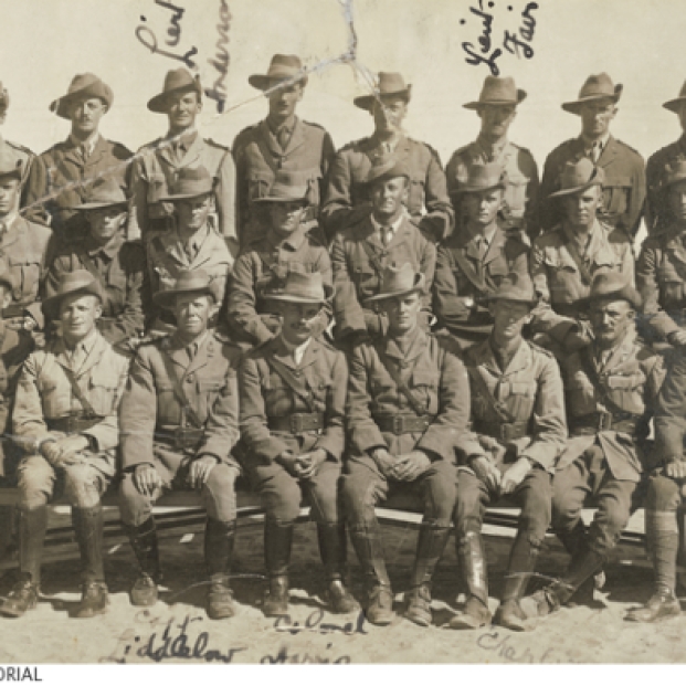 Officers 59 Btn. Egypt. Capt. Aubrey Liddelow fourth from left, front. Courtesy AWM.